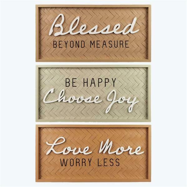 Youngs Wood Framed Wall Sign with Bamboo Weave Background, Assorted Color - 3 Piece 10107